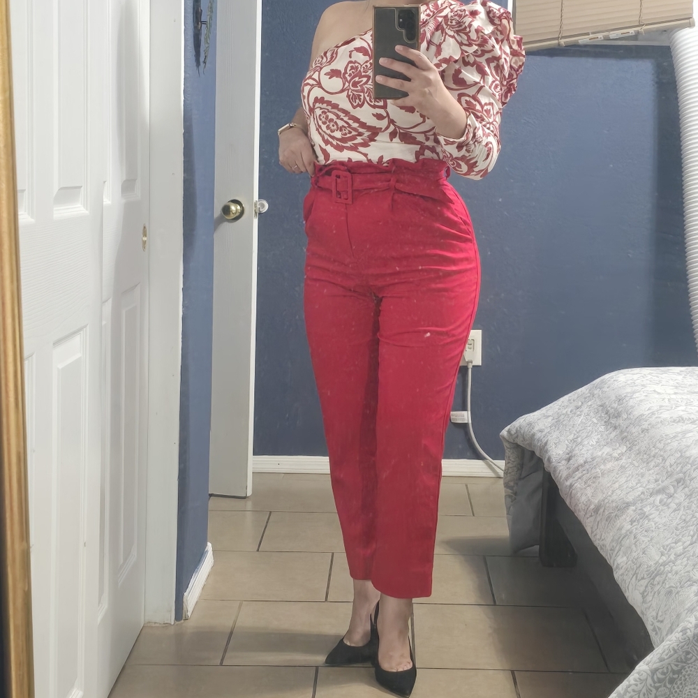 H&M Vibrant Red High-Waisted Trousers